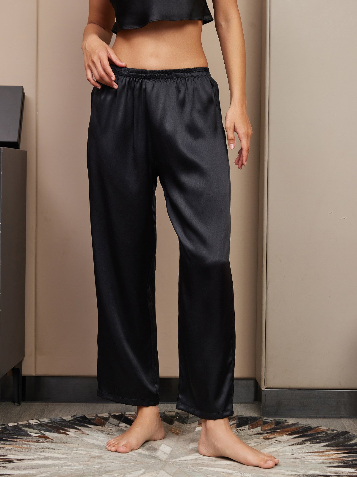 [Svart] SilkSilky-NO Womens Sleep Bottoms 003