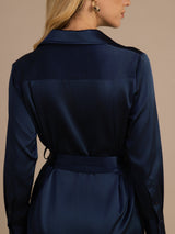 [Mørke blå] SilkSilky-NO Long Sleeve Lapel Collar Kjole 005