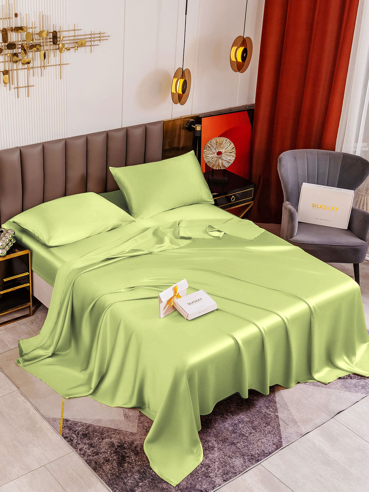 [Mintgrønn] SilkSilky-NO 19Momme Bedding Set 001