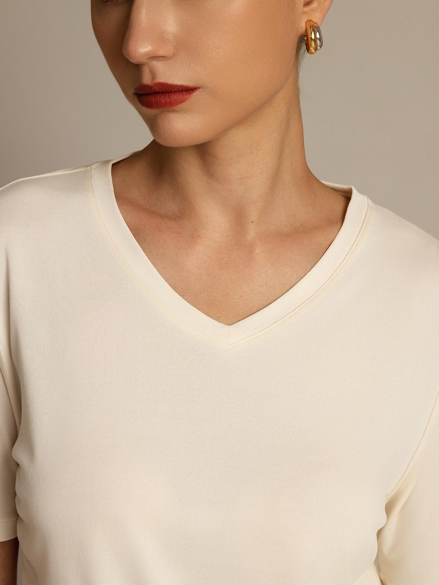 [Beige] SilkSilky-NO Silke Womens T-Shirt 003