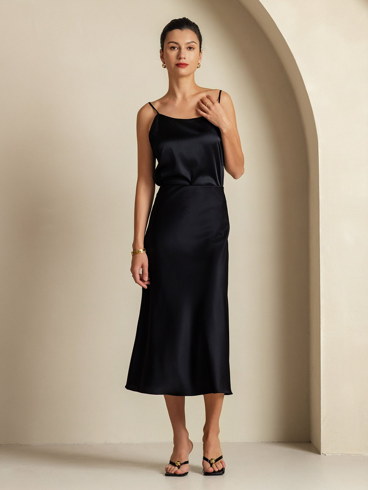 [Svart] SilkSilky-NO 19Momme Silke Womens Outfit Sets 006,