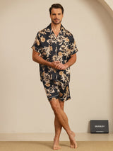 [Svart Drage] SilkSilky-NO Short Sleeve Lapel Collar Pyjamas for menn 007
