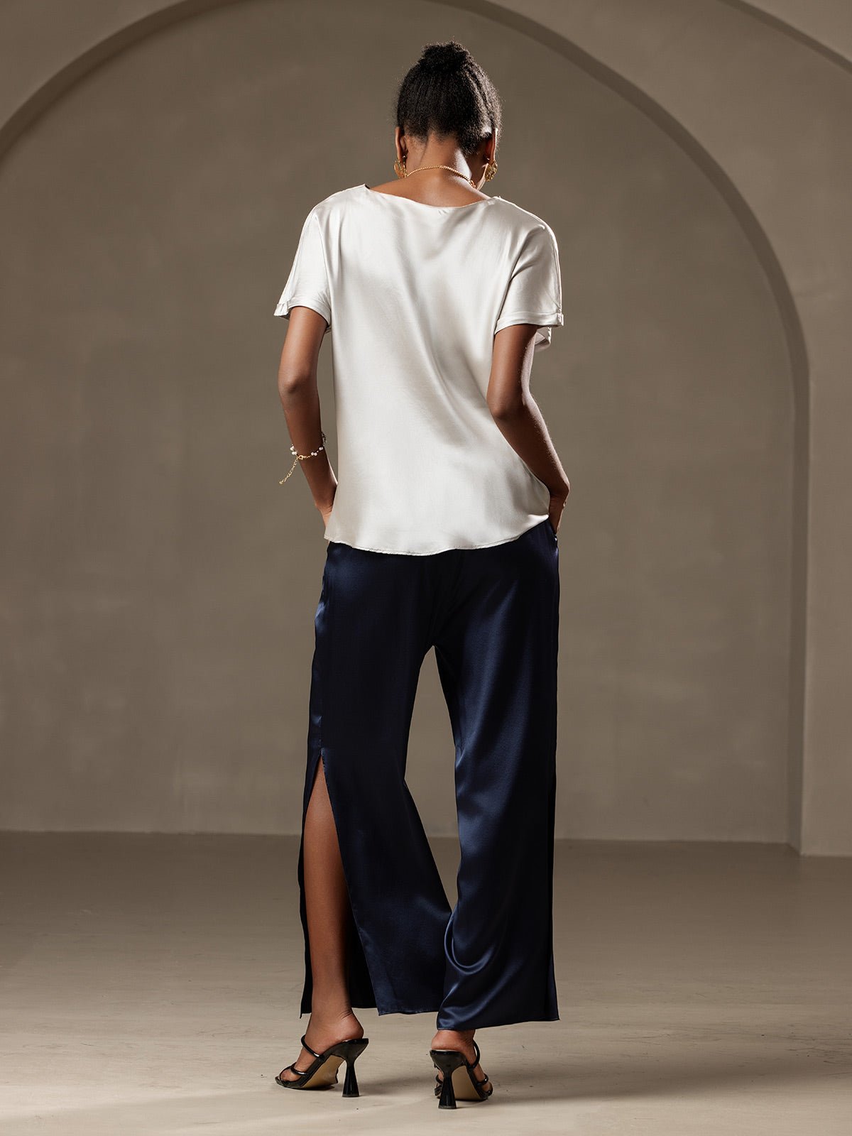 [Lysegrå] SilkSilky-NO 19Momme Silke Womens T-Shirt 002