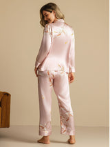 [Rosa] SilkSilky-NO Long Sleeve Lapel Collar Pyjamas for Kvinner 002
