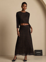 [Svart] SilkSilky-NO Ren Silke Langermet Rund Hals Women''s Outfit Sets 003