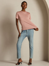 [Rosa] SilkSilky-NO 100% Silk Jersey Short Sleeve Falsk Krage T-skjorte for Kvinner 004