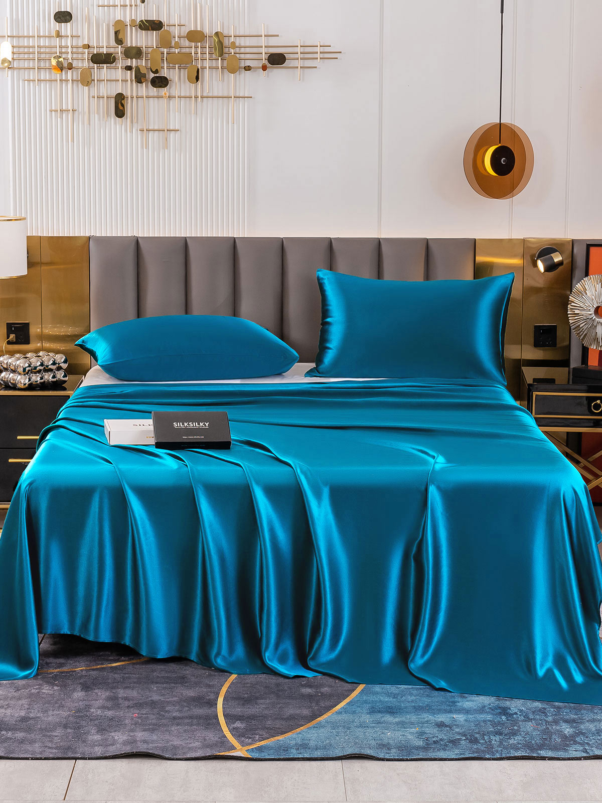 [Blågrønn] SilkSilky-NO 19Momme Bedding Set 002