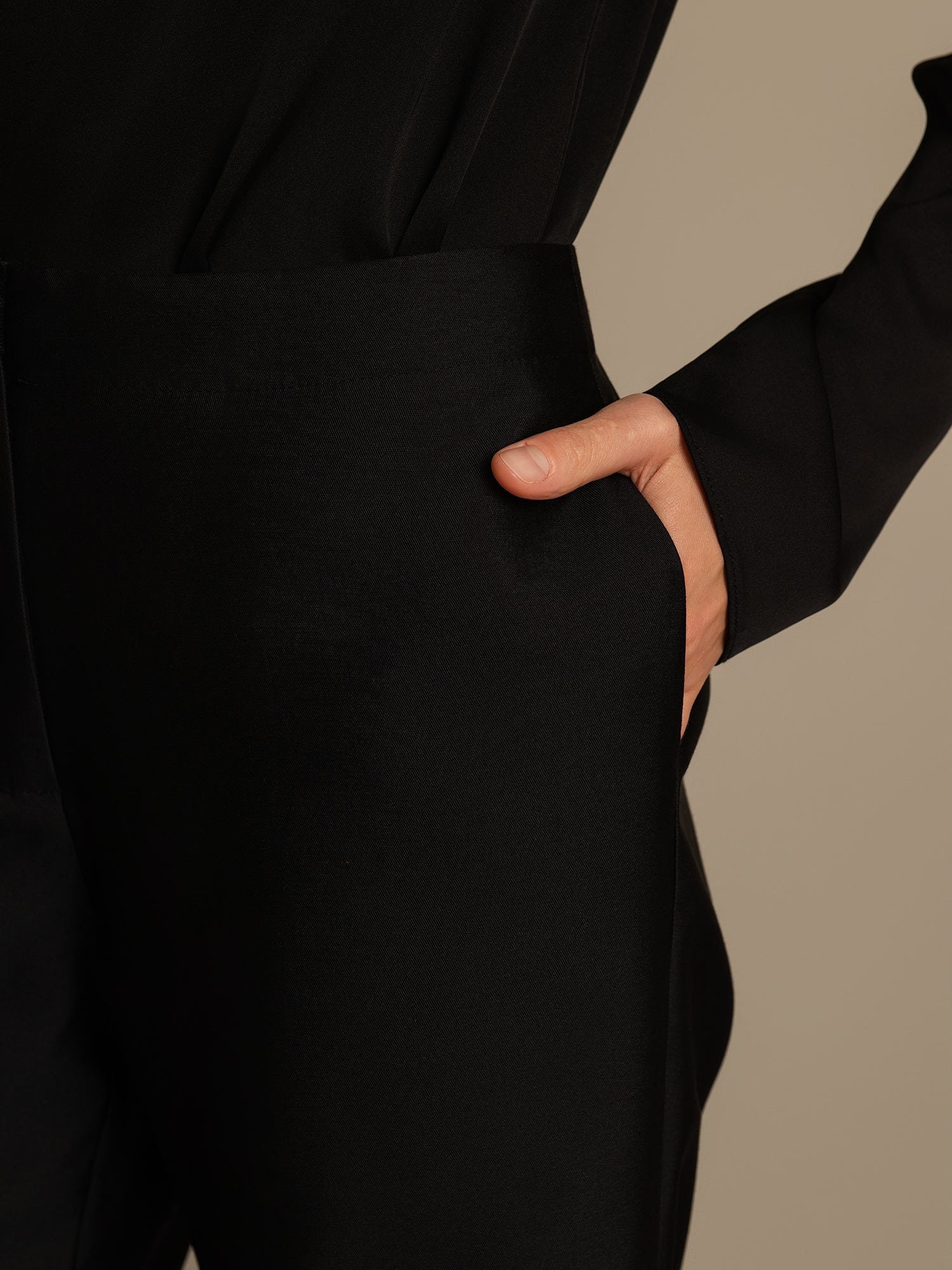 [Svart] SilkSilky-NO 32Momme Silk-Wool Blend Womens Pants 004,