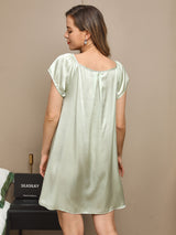 [Mintgrønn] SilkSilky-NO Cap Sleeve Square Neck Nattkjole 002