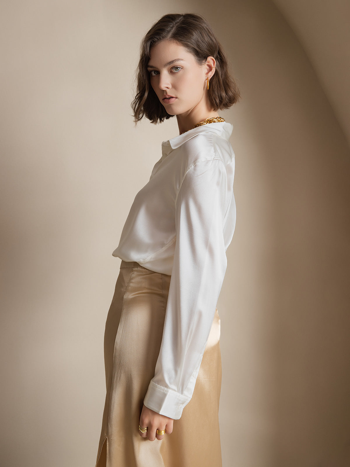 [Hvit] SilkSilky-NO Silke Womens Shirt 007