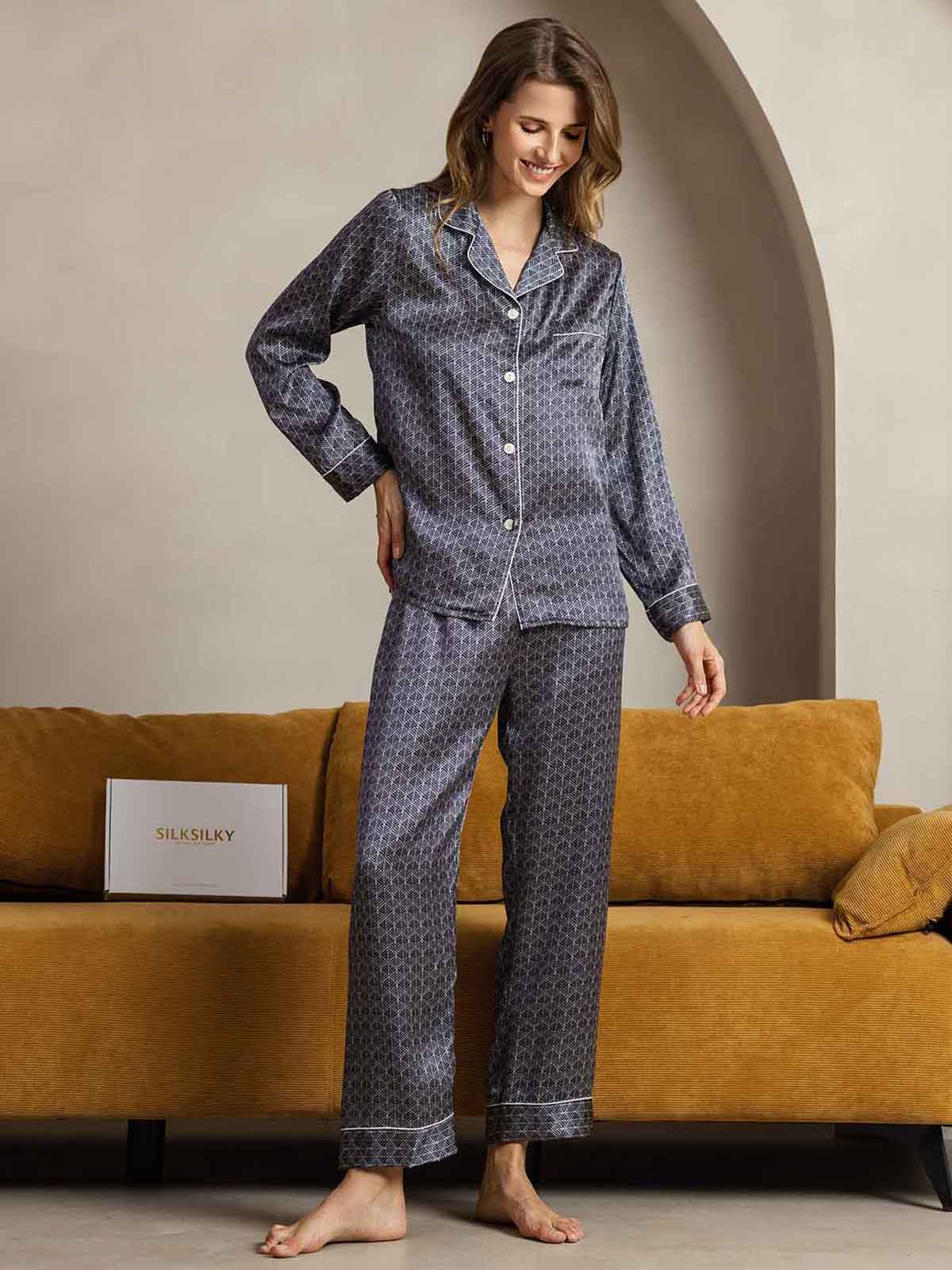 [Marine Ginkgo] SilkSilky-NO Womens Pajamas 005