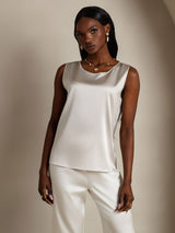 [Lysegrå] SilkSilky-NO Sleeveless Round Neck Camisole Topp 003