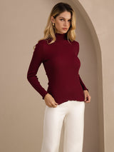 [Vin] SilkSilky-NO Long Sleeve Turtle Neck T-skjorte for Kvinner 003