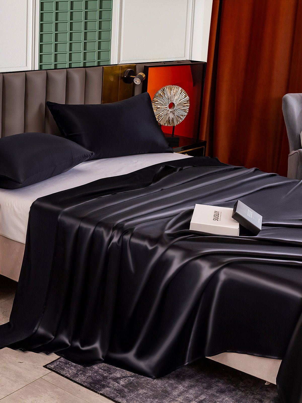 [Svart] SilkSilky-NO 25Momme Bedding Set 004