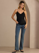 [Svart] SilkSilky-NO V Neck Camisole Topp 008