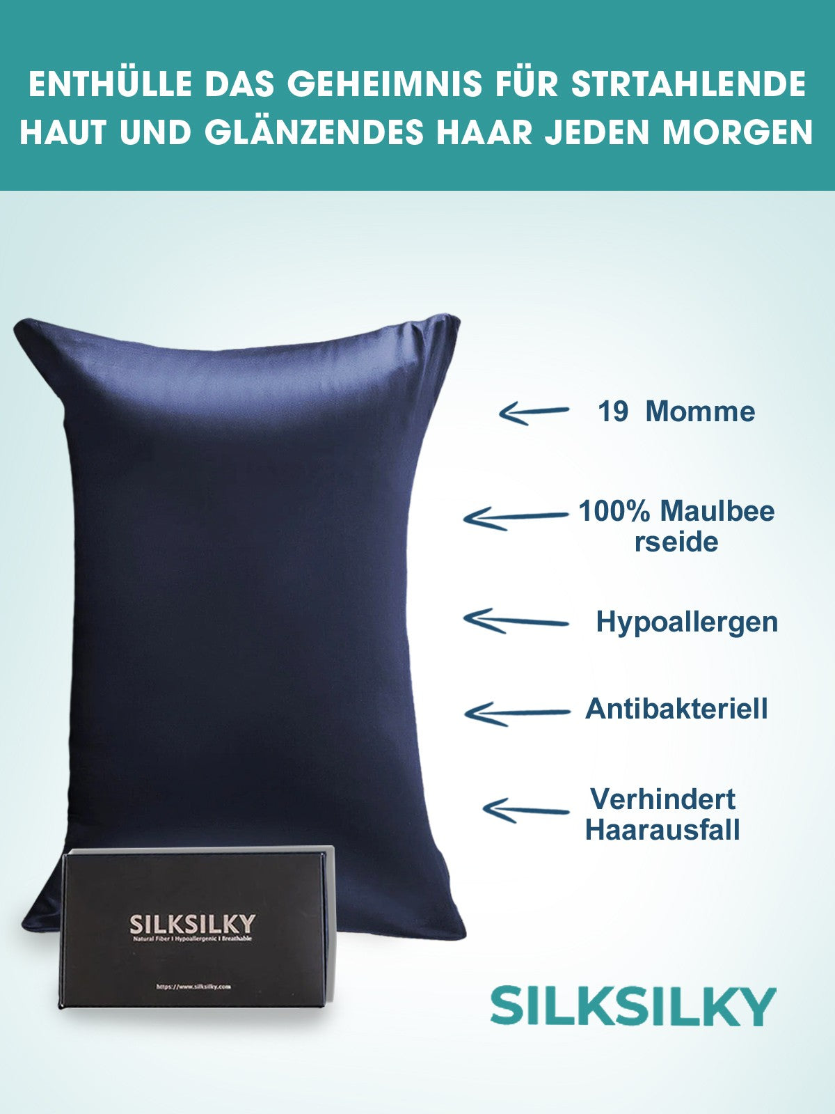 [Mørke blå] SilkSilky-NO 19Momme Pillowcase 002