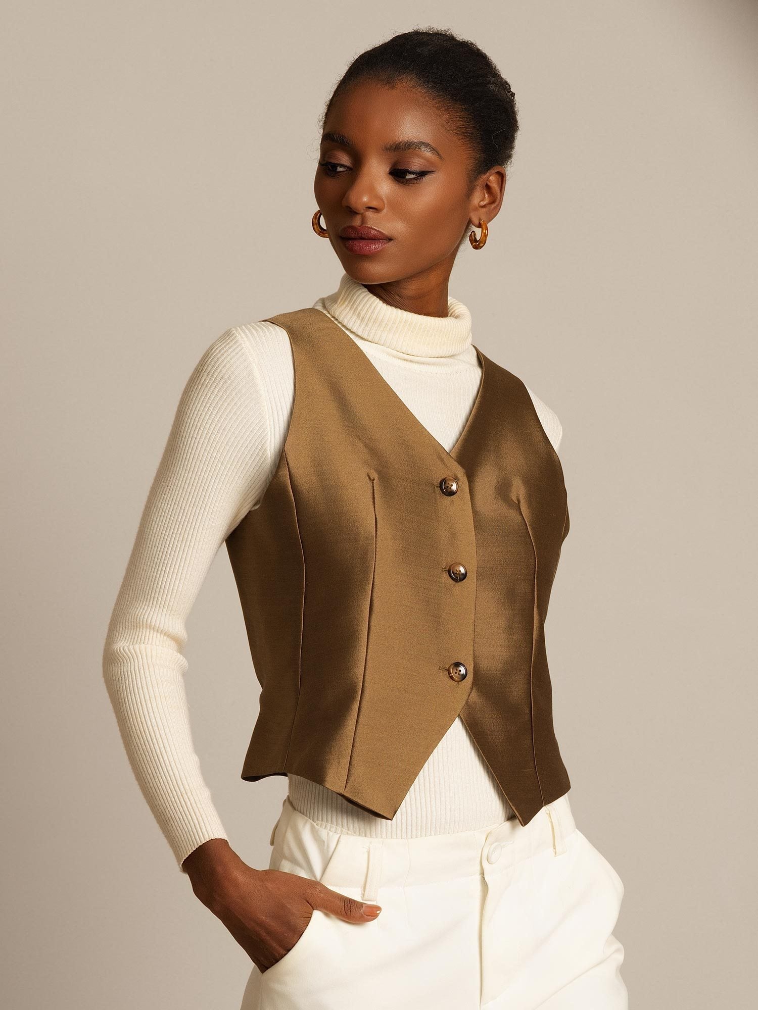 [Bronse] SilkSilky-NO 32Momme Silk-Wool Blend Womens Vest 004,