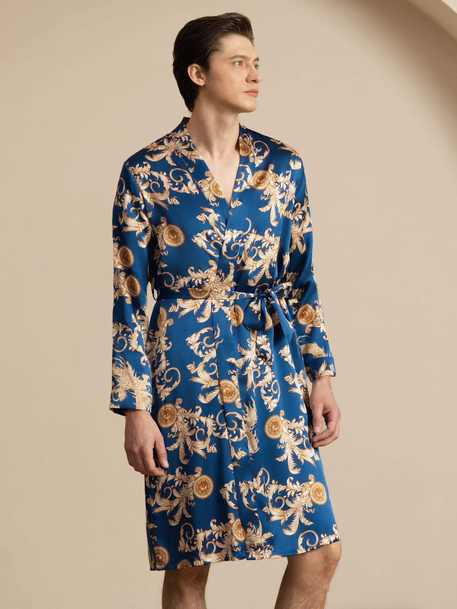 [Navy Drage] SilkSilky-NO Long Sleeve Mens Robe 001