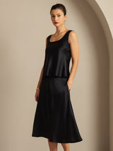 [Svart] SilkSilky-NO 19Momme Ermeløs Dyp Rund Halsutringning Camisole Topp 004