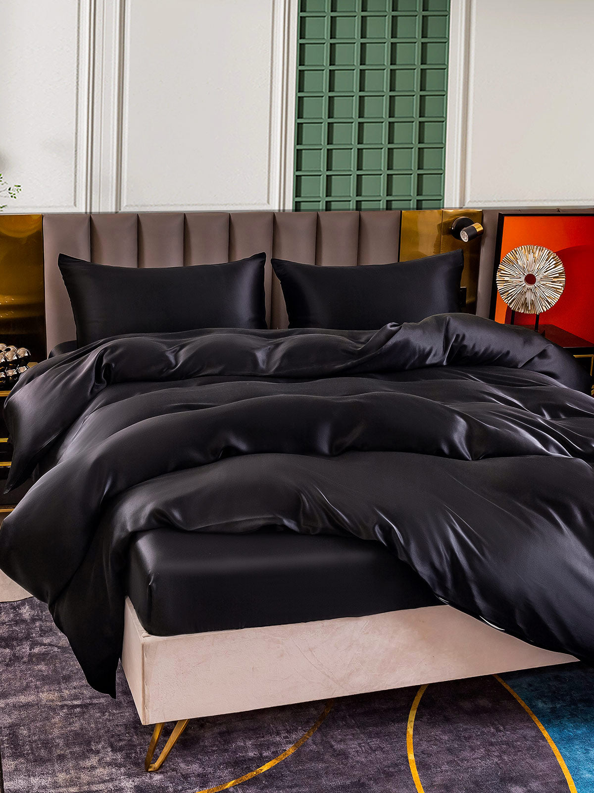 [Svart] SilkSilky-NO 25Momme Bedding Set 005