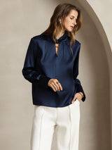 [Mørke blå] SilkSilky-NO 19Momme Silke Womens Shirt 006