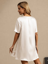 [Hvit] SilkSilky-NO Half Sleeve V Neck Nattkjole 002