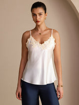 [Hvit] SilkSilky-NO Spaghetti Strap V Neck Camisole Topp 001