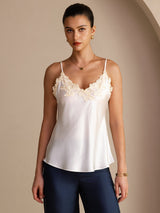 [Hvit] SilkSilky-NO Spaghetti Strap V Neck Camisole Topp 001
