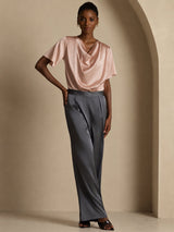 [Toscana] SilkSilky-NO Short Sleeve Cowl Neck Damebluser 005
