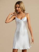 [Lyse Blå] SilkSilky-NO Spaghetti Strap V Neck Nattkjole 006