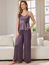 [Lilla Grå] SilkSilky-NO Spaghetti Stropp V Hals Camisole sett 001