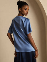 [Ekte Petrol] SilkSilky-NO Short Sleeve Cowl Neck Damebluser 002