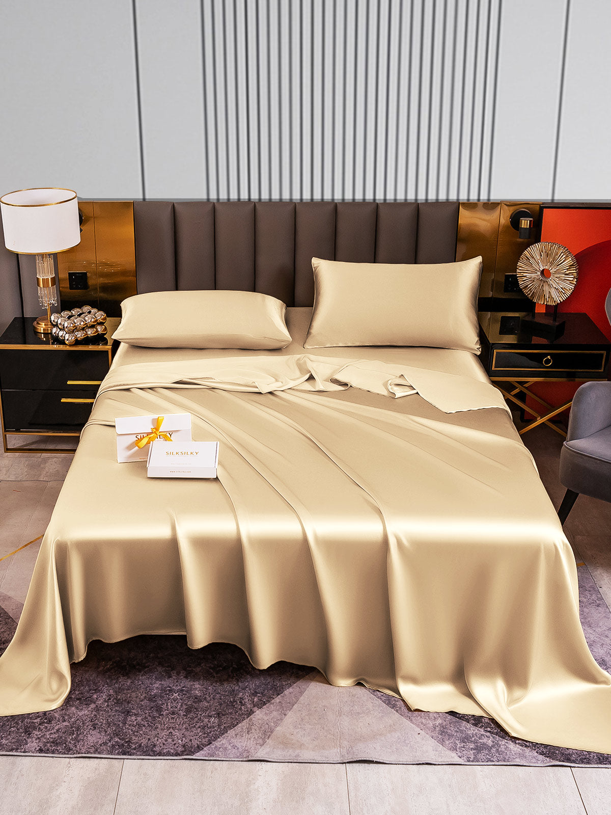 [Beige] SilkSilky-NO 22Momme Bedding Set 001