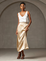 [Hvit] SilkSilky-NO Sleeveless V Neck Camisole Topp 007