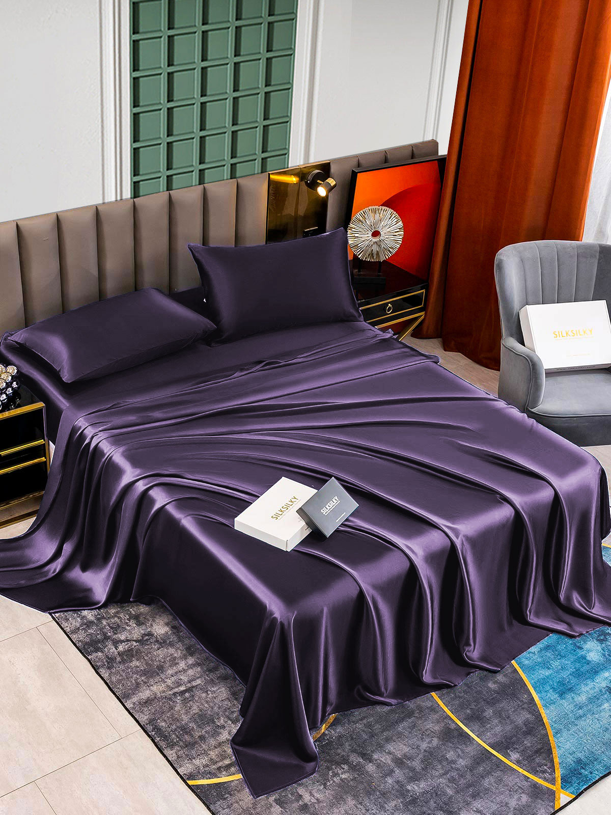 [Mørklilla] SilkSilky-NO 25Momme Bedding Set 002