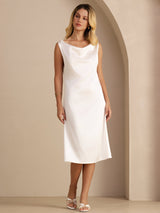 [Hvit] SilkSilky-NO Sleeveless Cowl Neck Kjole 004