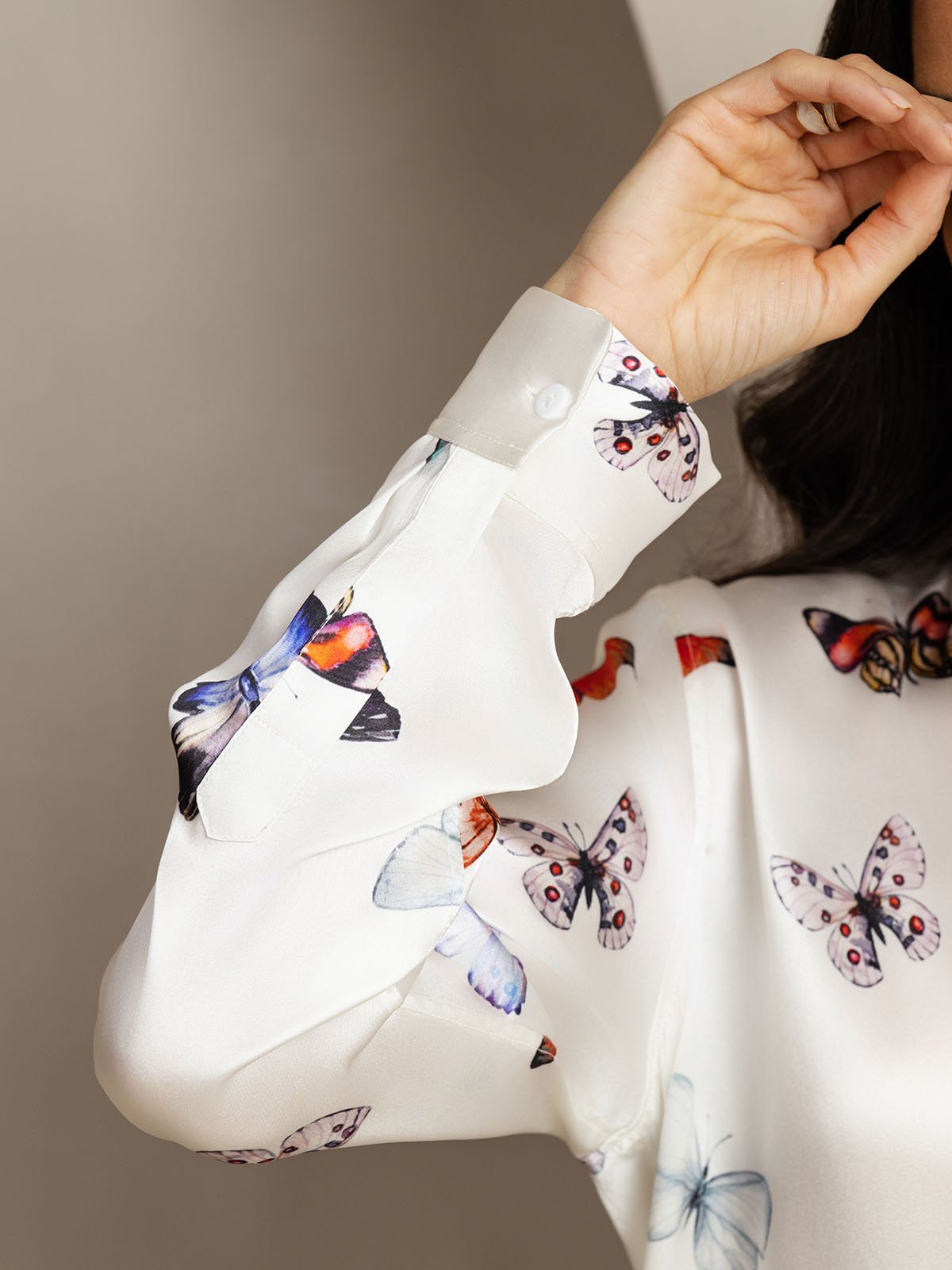[HvitSommerfugl] SilkSilky-NO 19Momme Silke Lapel Collar Women''s Outfit Sets 006
