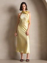 [Lys Gul] SilkSilky-NO Sleeveless Halterneck Kjole 005