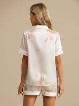 [Hvit] SilkSilky-NO Short Sleeve Lapel Collar Pyjamas for Kvinner 002