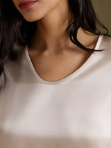 [Beige] SilkSilky-NO Half Sleeve V Neck Nattkjole 004