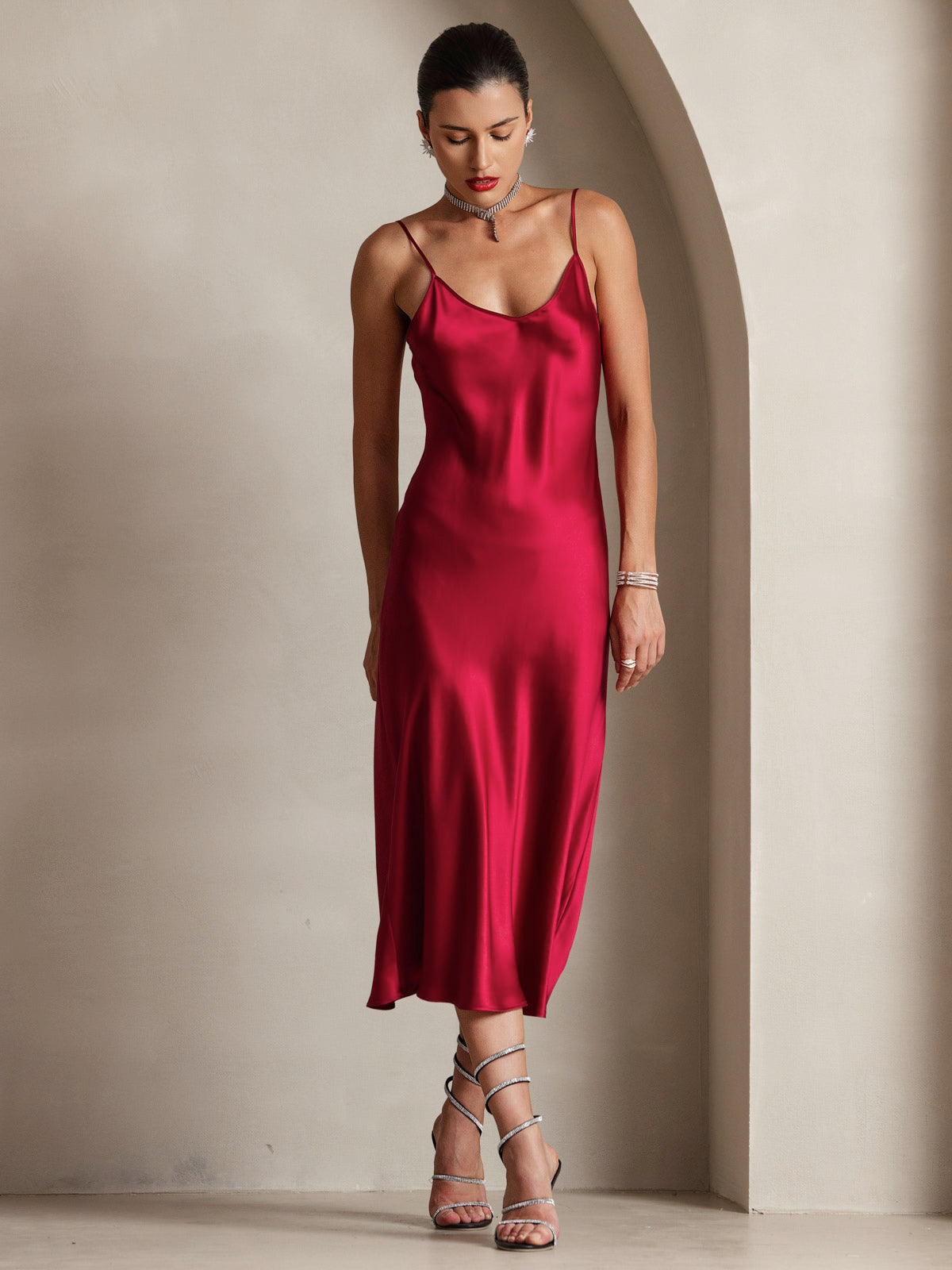 [Vin] SilkSilky-NO Pure Silk Sleeveless Round Neck Kjole 005