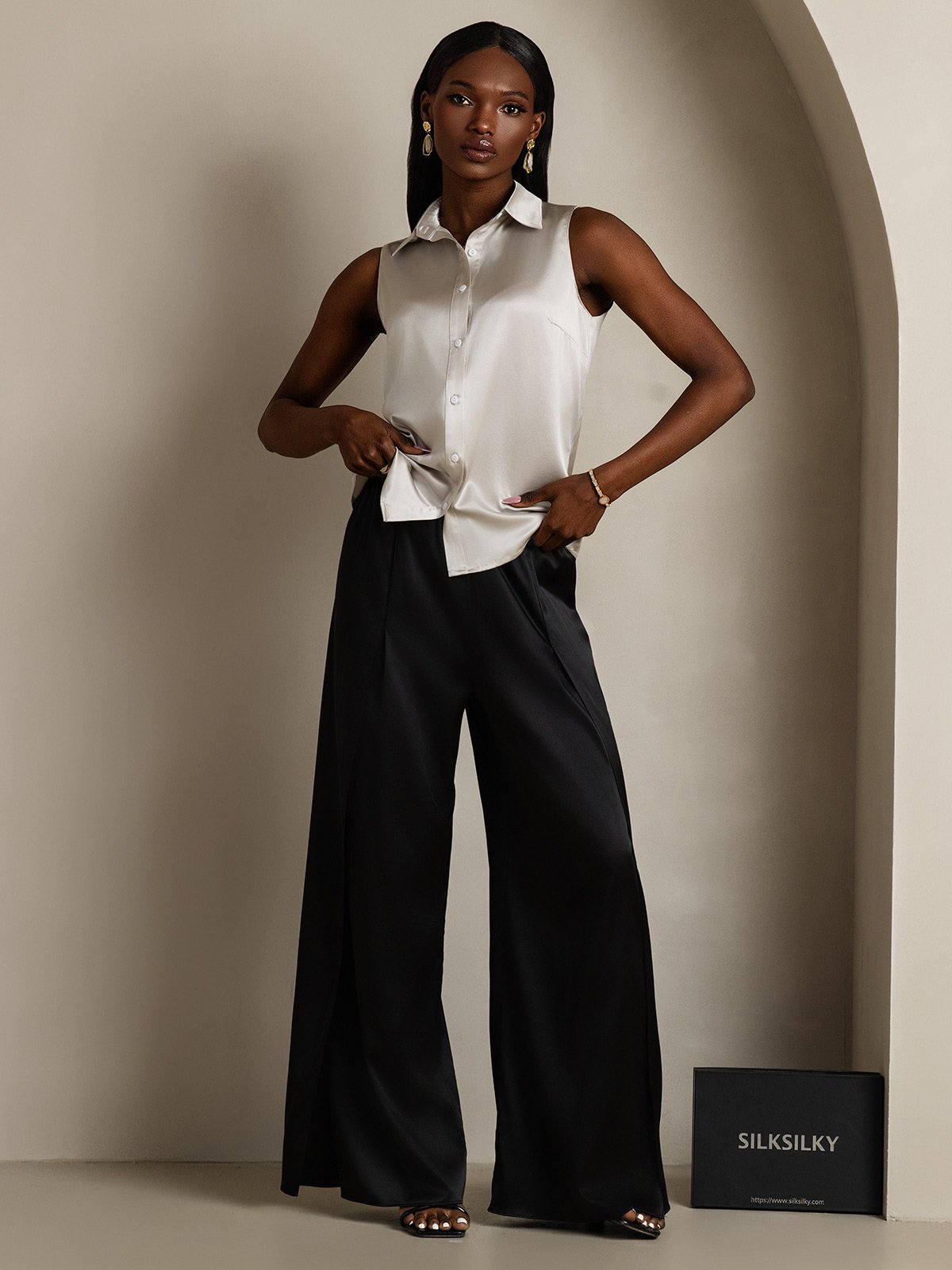 SilkSilky-NO 19Momme Silke Womens Shirt Lysegrå 005