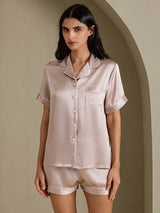 [Skyggegrå] SilkSilky-NO Short Sleeve Lapel Collar Pyjamas for Kvinner 003
