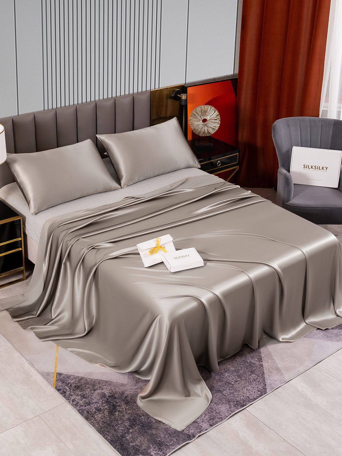 [Grå] SilkSilky-NO 22Momme Bedding Set 002