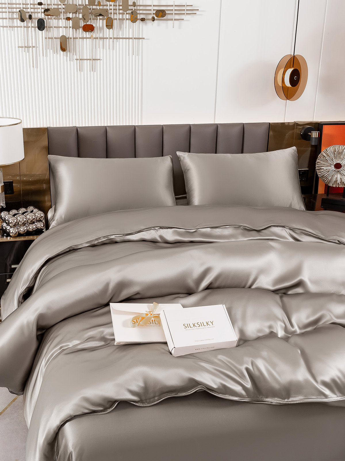 [Grå] SilkSilky-NO 19Momme Bedding Set 005