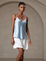 [Gråblå] SilkSilky-NO Spaghetti Strap V Neck Camisole Topp 005