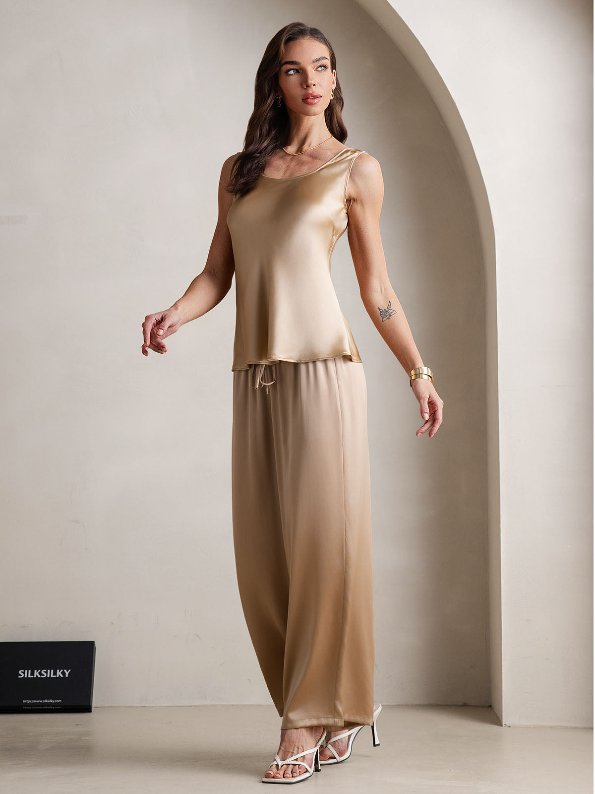 [Champagne] SilkSilky-NO Båthals Camisole sett 006
