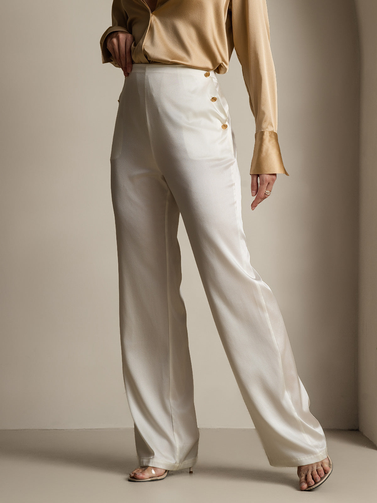 [Hvit] SilkSilky-NO 19Momme Silke Womens Pants 006