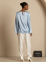 [Gråblå] SilkSilky-NO Long Sleeve Boat Neck Bluse 002