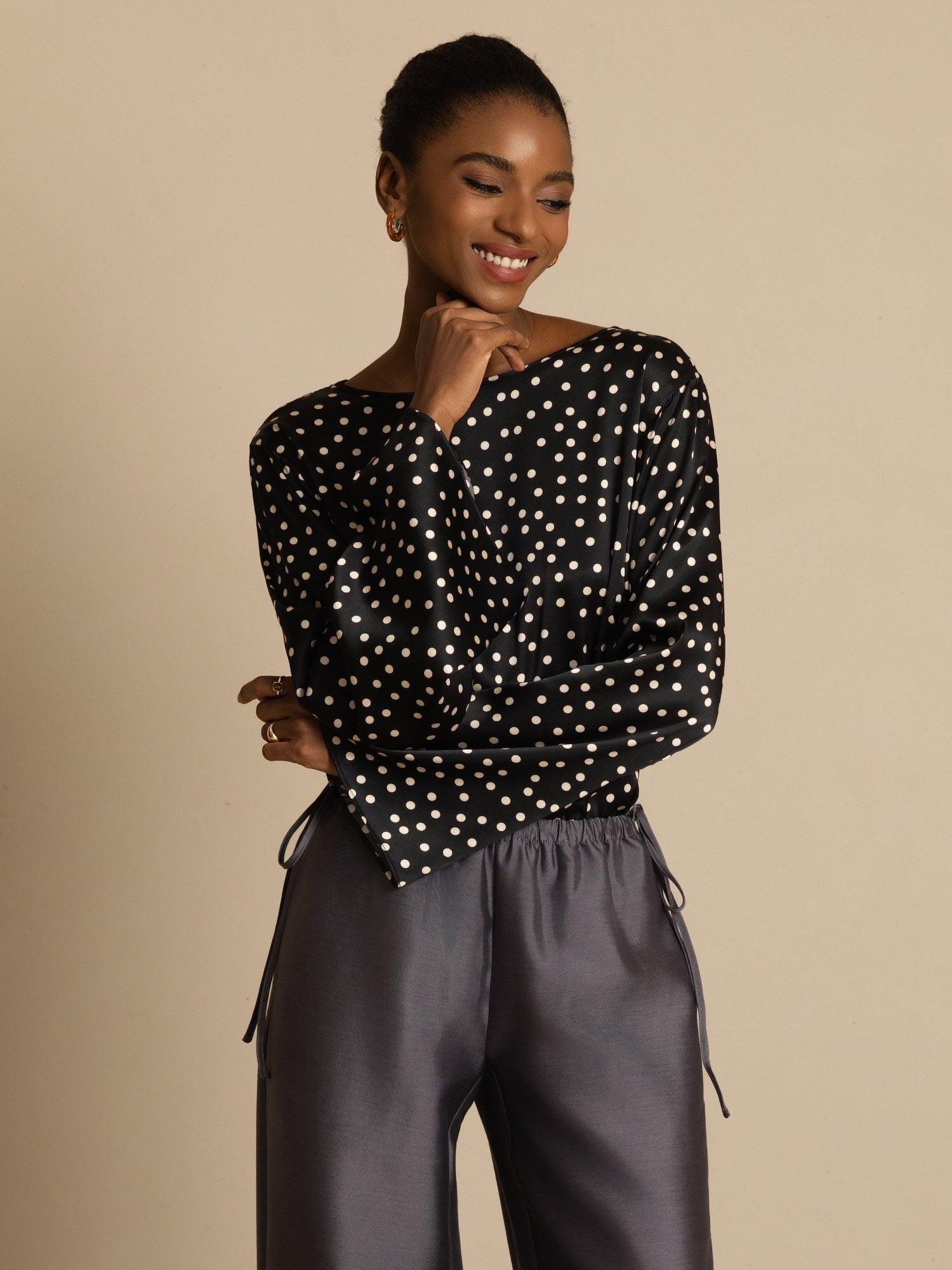 [Prikkete] SilkSilky-NO 19Momme Silke Bell Sleeve Blouse 003